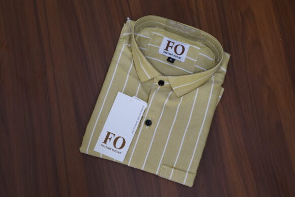 HEAVY OXFORD VERTICAL LINE SHIRTS Mustard/Olive Green