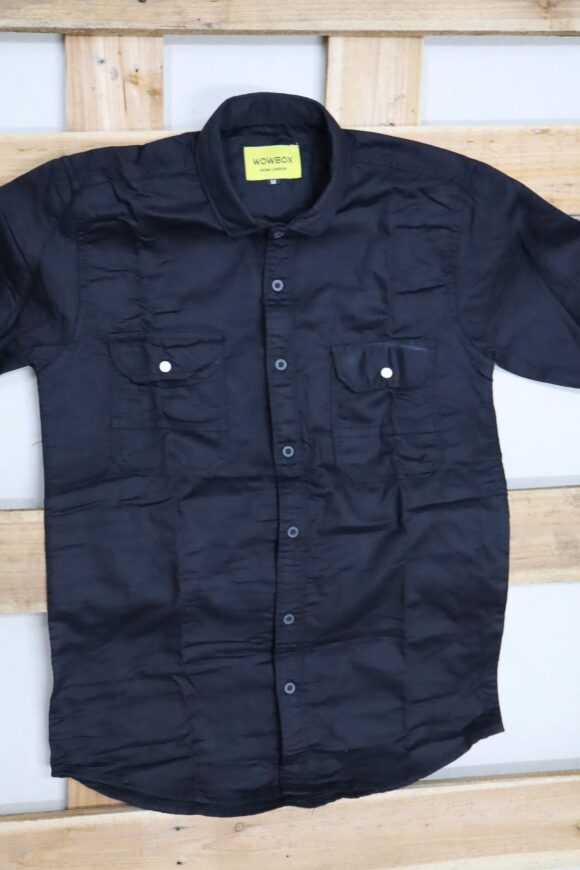 DOUBLE POCKET PLAIN SHIRT BLACK