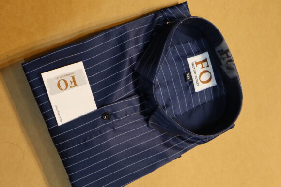 SATIN VERTICAL LINE SHIRTS 250 NEVY BLUE