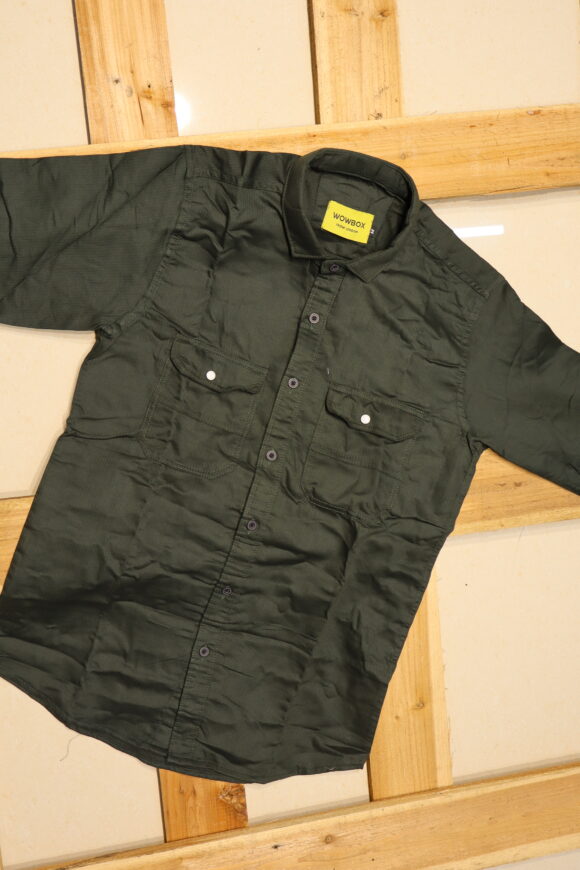 DOUBLE POCKET PLAIN SHIRT BOTTLE GREEN - Image 3