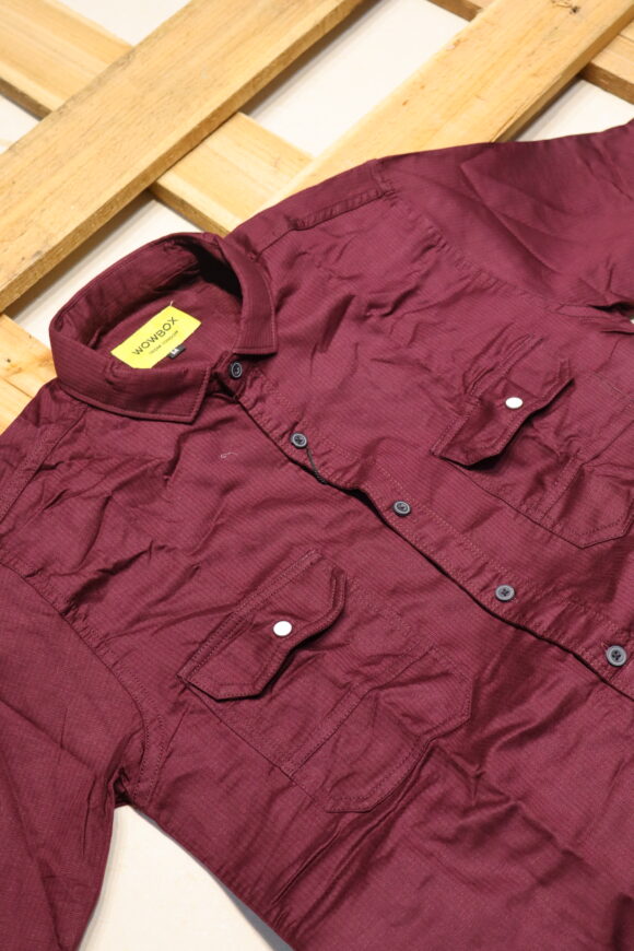 DOUBLE POCKET PLAIN SHIRT WINE - Image 3