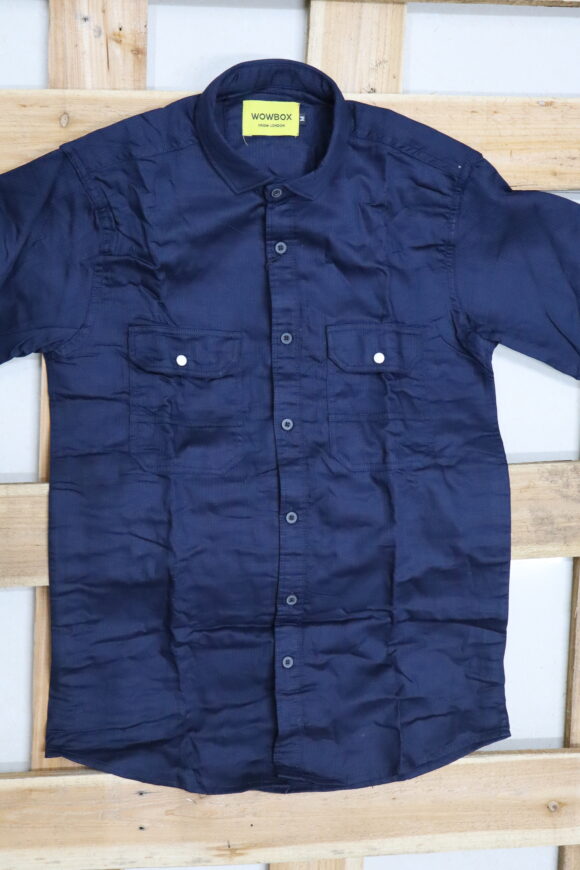 DOUBLE POCKET PLAIN SHIRT NAVY BLUE